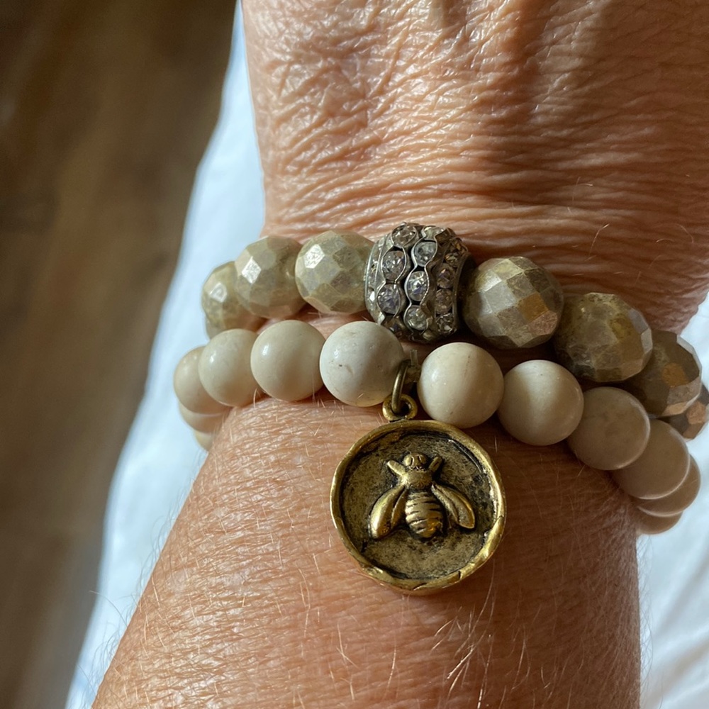 TWO STRETCH BRACELETS WITH BEE ACCENT